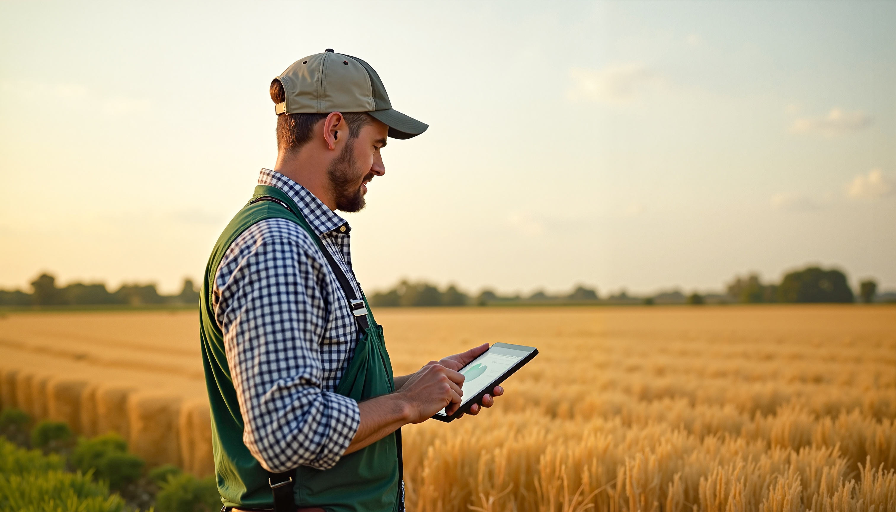 A farmer using AgroPulseAI on a tablet in a field